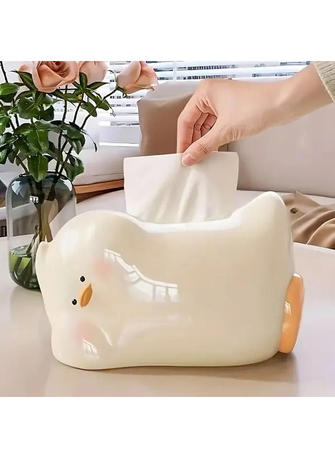 حامل علبة المناديل السيراميكي البطة الصفراء الزاهية ديكور منزلي لطيف هدية لغرفة المعيشة - Image 2